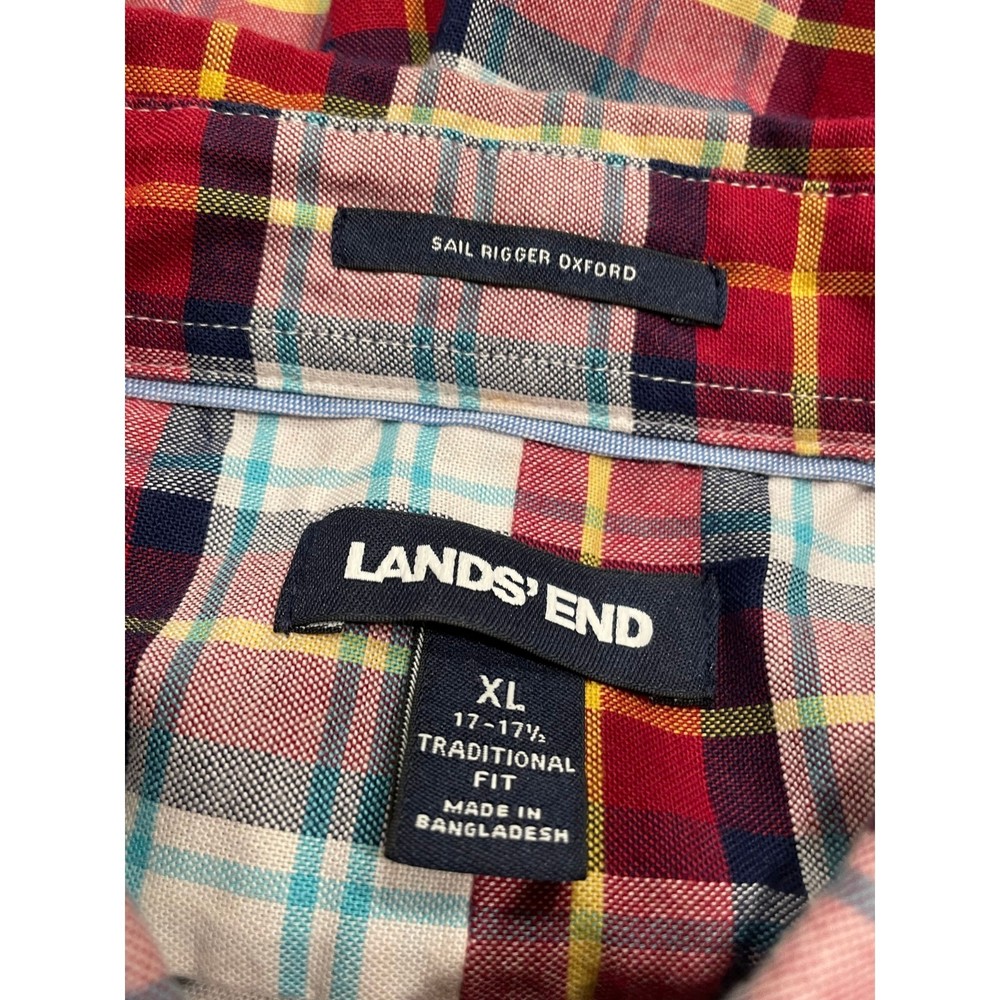 Lands End Men's Sail Rigger Oxford Shirt XL Plaid Traditional Fit Long Sleeve - Picture 4 of 11